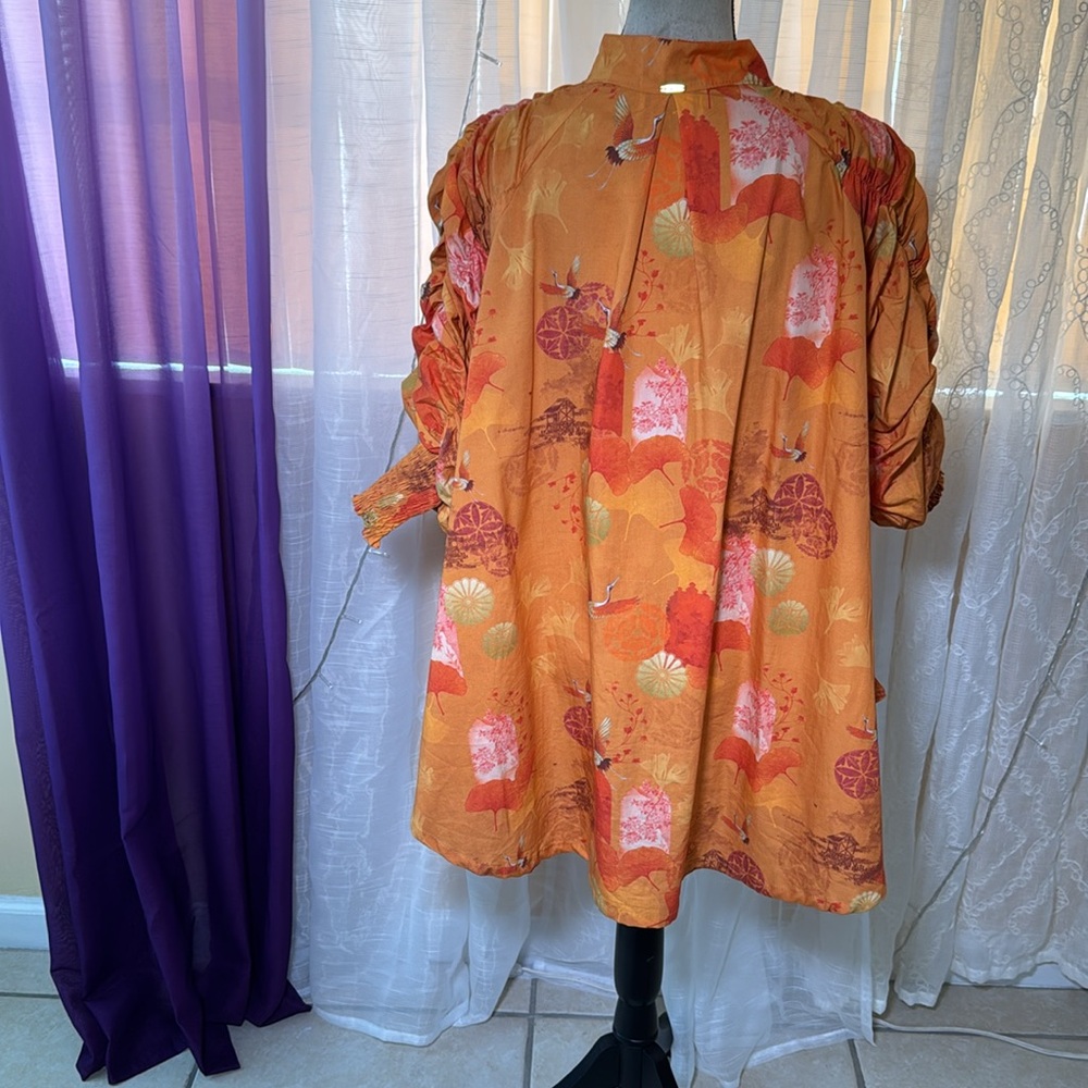 Mia de Dios Anthropologie Orange Asymmetrical Blouse with Mandarin Collar, S - Picture 4 of 10